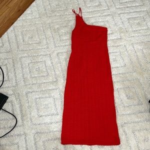 ZARA ASYMMETRIC CABLE KNIT DRESS BRIGHT RED, size small